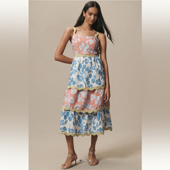 FARM Rio Dresses & Skirts - NWT Farm Rio Linen Blend Tiered Rickrack Midi Dress Large